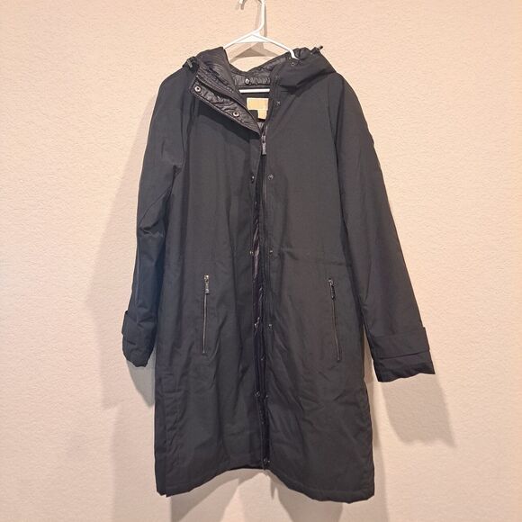 MICHAEL Michael Kors Softshell Hooded Cinched Waist Coat Black Size L NWOT - Picture 2 of 10